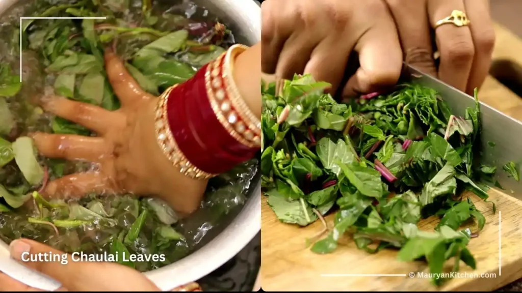 Cutting Chaulai Leaves